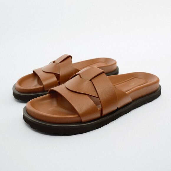 ZARA FLAT CROSS LEATHER SANDALS SIZE 5 - Picture 1 of 6